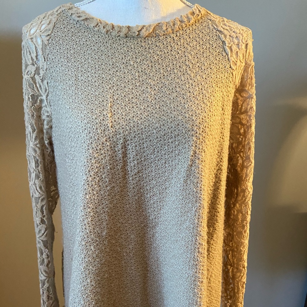 Anthropologie, One September Cream Lace Top,Size M